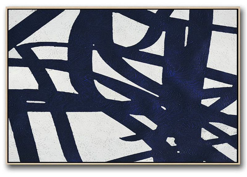 Extra Large Textured Painting On Canvas,Horizontal Navy Painting Abstract Minimalist Art On Canvas,Oversized Wall Decor